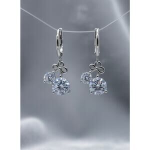 925 Stamped Silver Plated Crystal Cherry Bow Drop Earrings